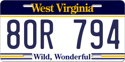 WV license plate 8OR794