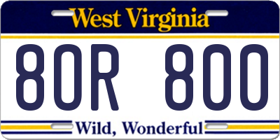 WV license plate 8OR800