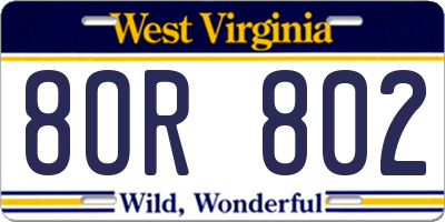 WV license plate 8OR802