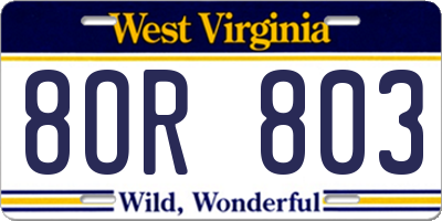 WV license plate 8OR803