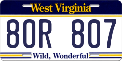 WV license plate 8OR807