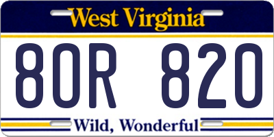 WV license plate 8OR820