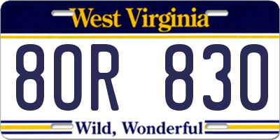 WV license plate 8OR830
