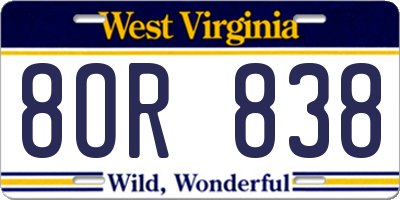 WV license plate 8OR838