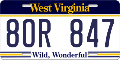 WV license plate 8OR847