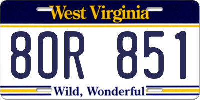 WV license plate 8OR851