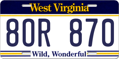 WV license plate 8OR870