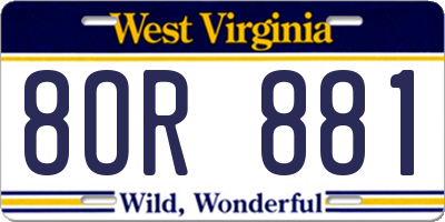 WV license plate 8OR881