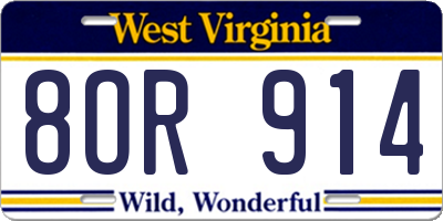 WV license plate 8OR914