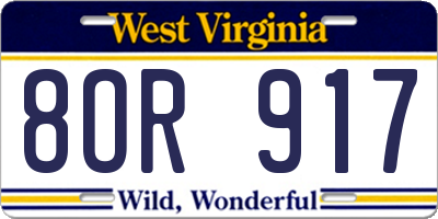 WV license plate 8OR917
