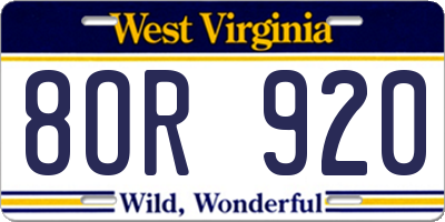 WV license plate 8OR920