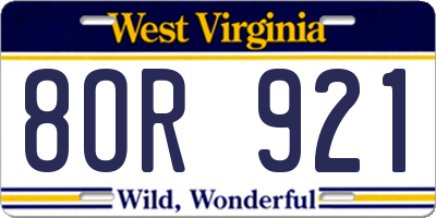 WV license plate 8OR921