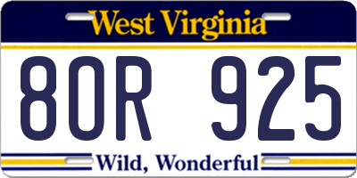 WV license plate 8OR925