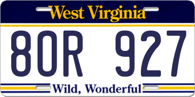 WV license plate 8OR927