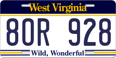 WV license plate 8OR928