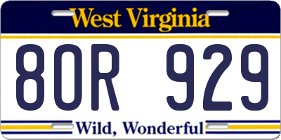 WV license plate 8OR929