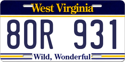 WV license plate 8OR931