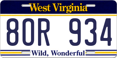 WV license plate 8OR934