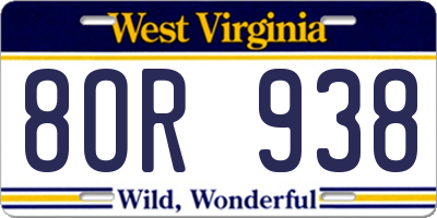 WV license plate 8OR938