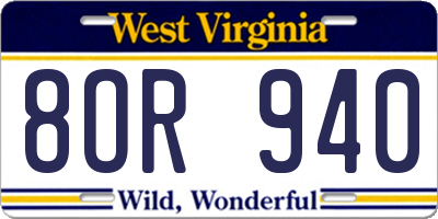 WV license plate 8OR940