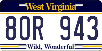 WV license plate 8OR943