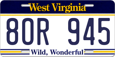 WV license plate 8OR945