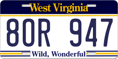 WV license plate 8OR947