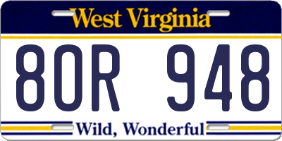 WV license plate 8OR948