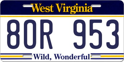 WV license plate 8OR953
