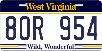 WV license plate 8OR954