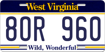 WV license plate 8OR960