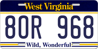 WV license plate 8OR968