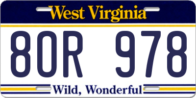 WV license plate 8OR978