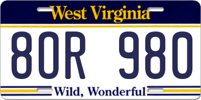 WV license plate 8OR980