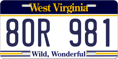 WV license plate 8OR981