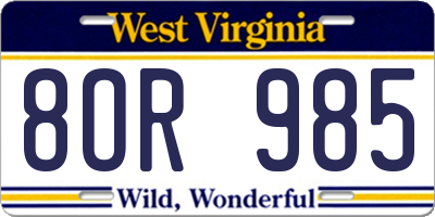 WV license plate 8OR985