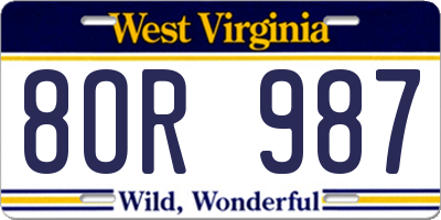 WV license plate 8OR987