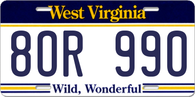WV license plate 8OR990
