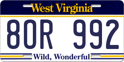 WV license plate 8OR992