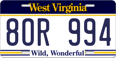 WV license plate 8OR994