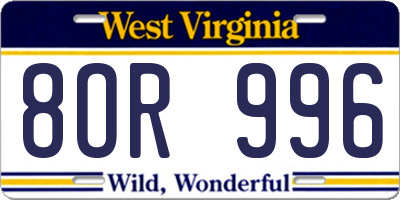 WV license plate 8OR996