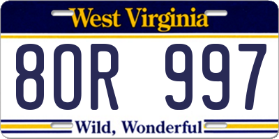 WV license plate 8OR997