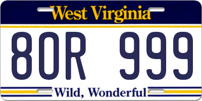 WV license plate 8OR999