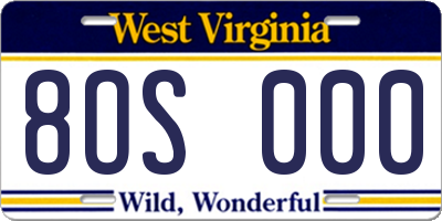 WV license plate 8OS000