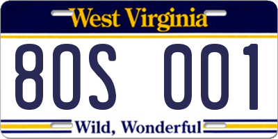 WV license plate 8OS001