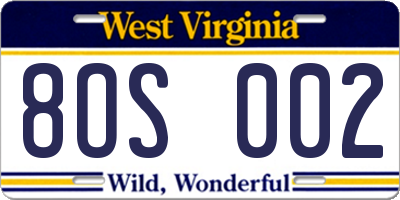 WV license plate 8OS002