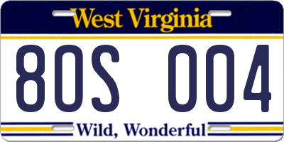 WV license plate 8OS004