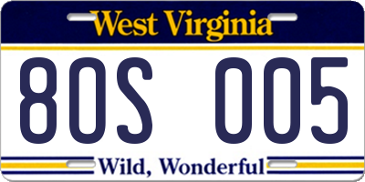 WV license plate 8OS005