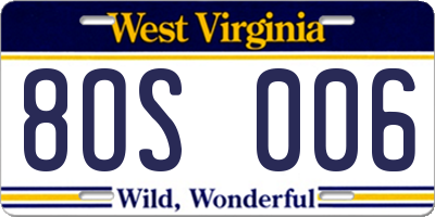 WV license plate 8OS006