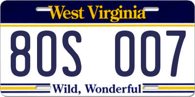 WV license plate 8OS007